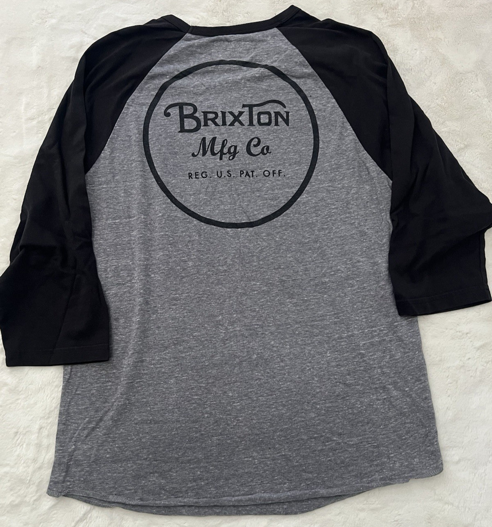Brixton Mens Small Gray Black Raglan 3/4 Sleeve Graphic Baseball Tee